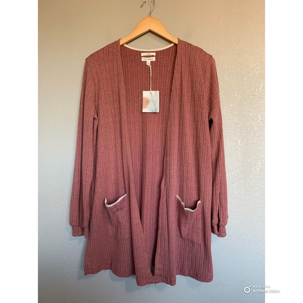 Blu Pepper Size Large Cozy Life Ribbed Knit Lounge Cardigan In Pink NWT